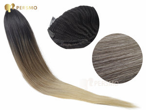 Dark root brown mix blonde straight ponytail extensions