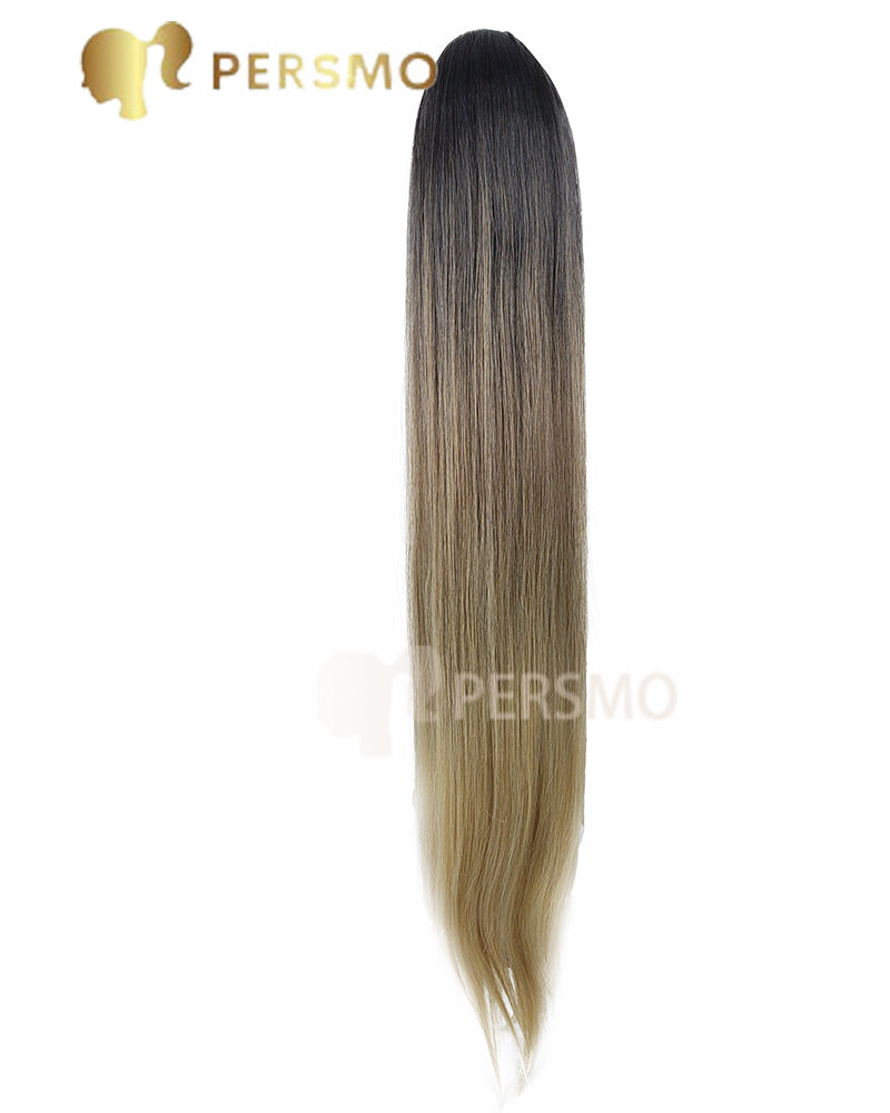 Dark root brown mix blonde straight ponytail extensions