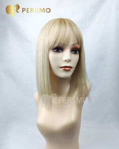 613-Blonde straight hair topper with bangs 14''