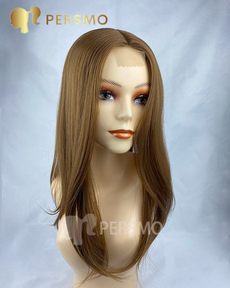 5X6 mono base Light brown straight hair topper 20''