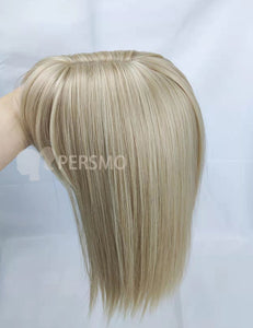 613-Blonde straight hair topper with bangs 14''