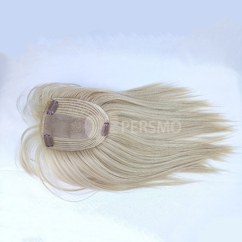 613-Blonde straight hair topper with bangs 14''