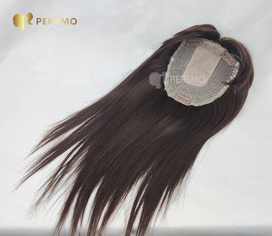 Breathable Soft Hair toppers with bangs -dark brown