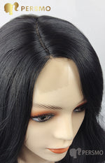 Load image into Gallery viewer, Hand made hairline side part Black wavy topper-28&#39;&#39;
