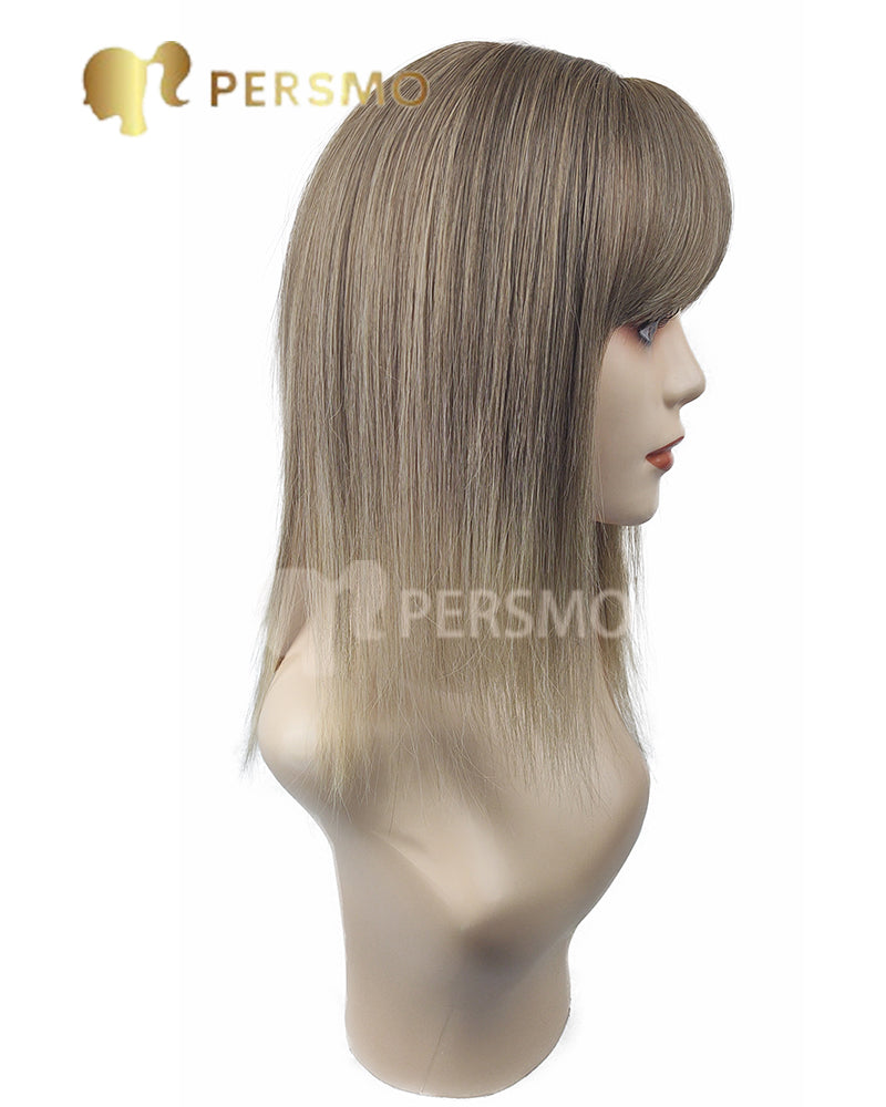 Colorful autumn-blonde end straight topper with bangs