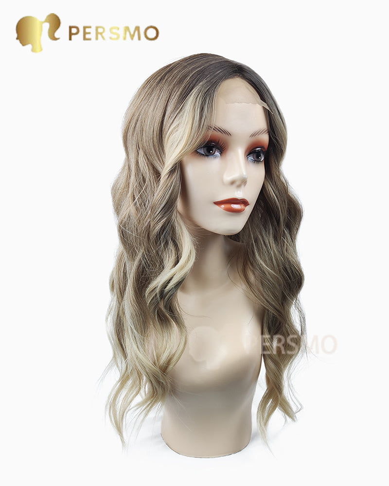 Autumn New!!Dark root Mocha front lace romantic wavy wig-24''