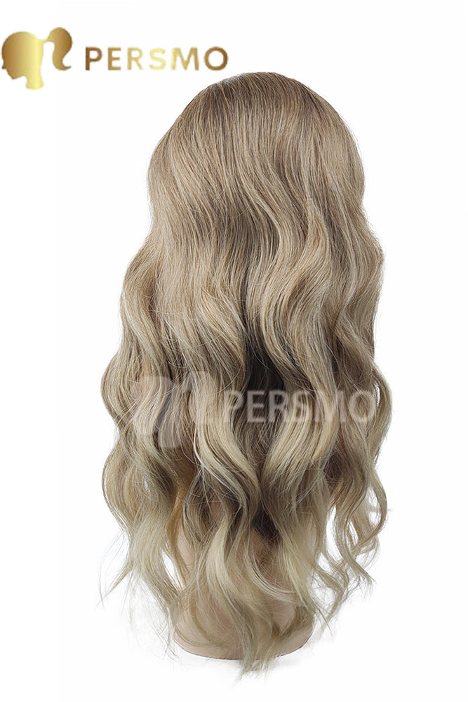 Autumn New!!Dark root Mocha front lace romantic wavy wig-24''