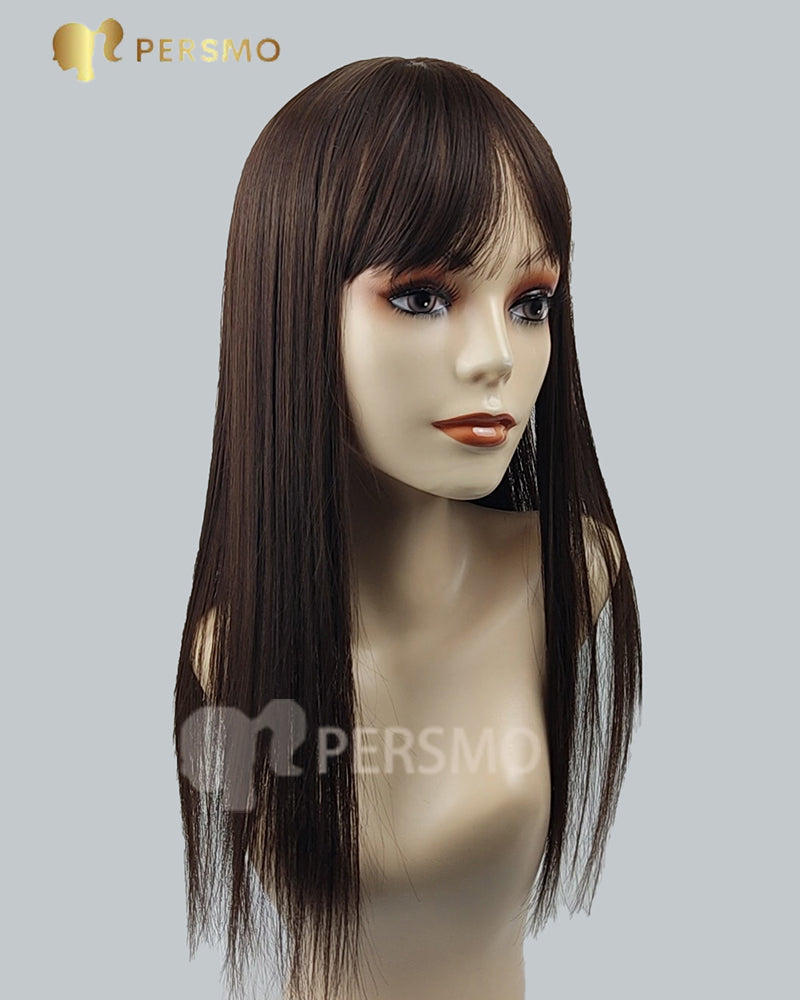 Breathable Soft Hair toppers with bangs -dark brown