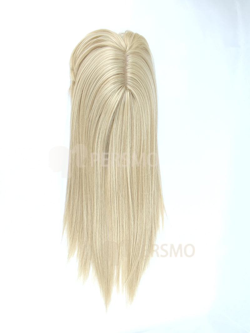 613-Blonde straight hair topper with bangs 14''